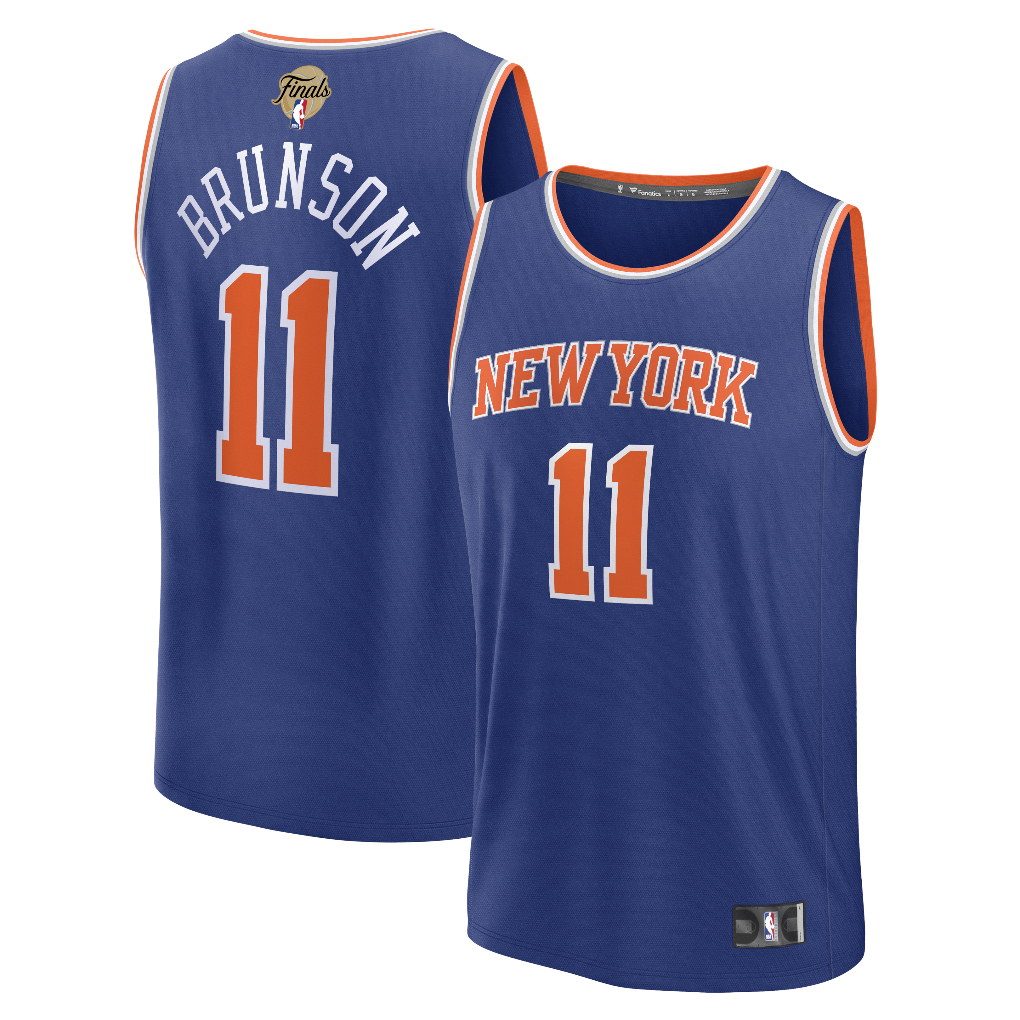Men's Fanatics Jalen Brunson Blue New York Knicks 2026 NBA Finals Patch Fast Break Replica Jersey - Icon Edition