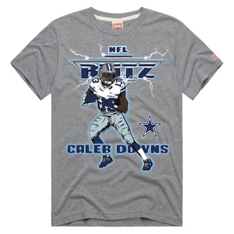 Unisex Homage Caleb Downs Gray Dallas Cowboys NFL Blitz Graphic Tri-Blend T-Shirt