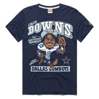 Unisex Homage Caleb Downs Navy Dallas Cowboys Caricature Player Graphic Tri-Blend T-Shirt