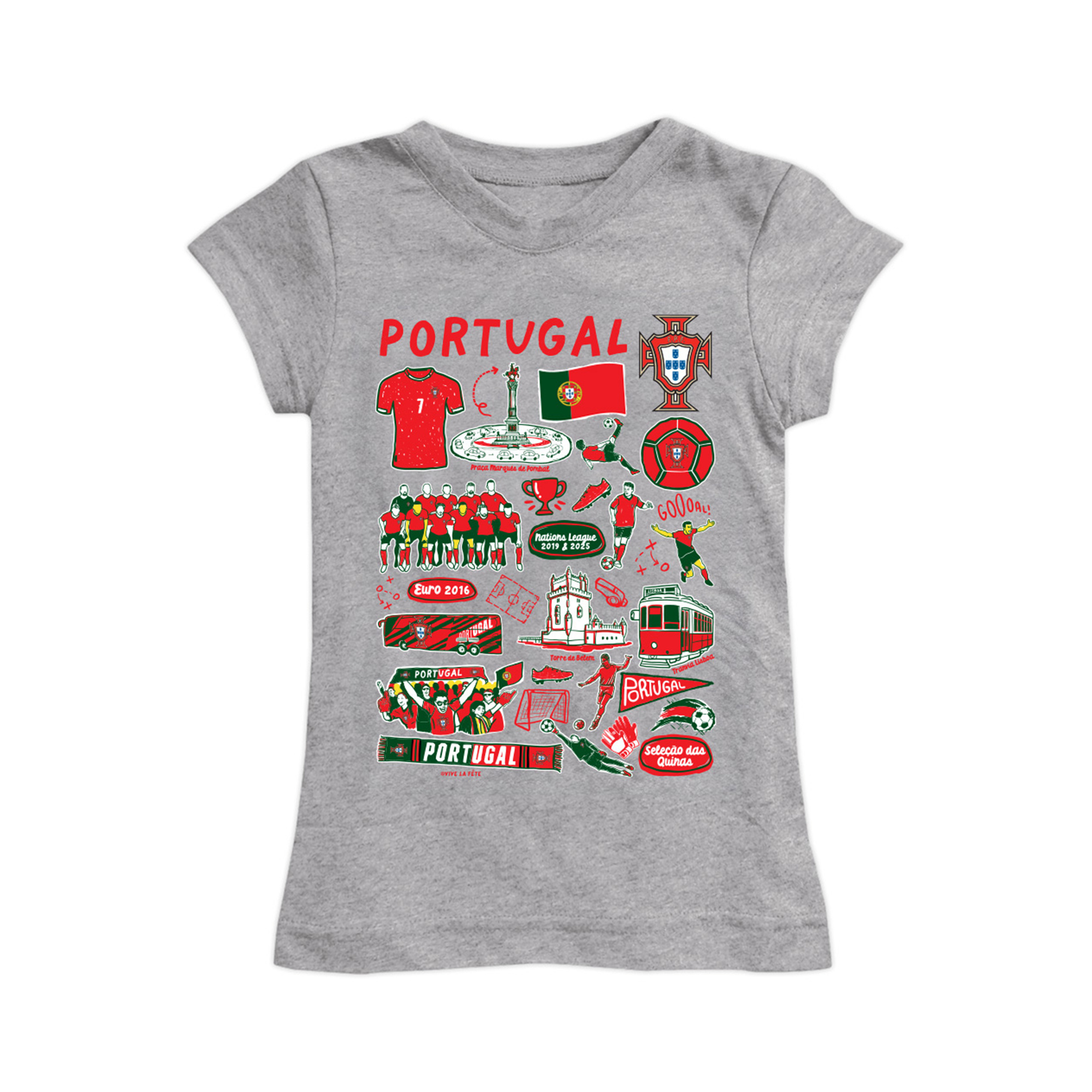 Girls Youth Vive La Fete Gray Portugal National Team Impressions Artwork Fitted T-Shirt