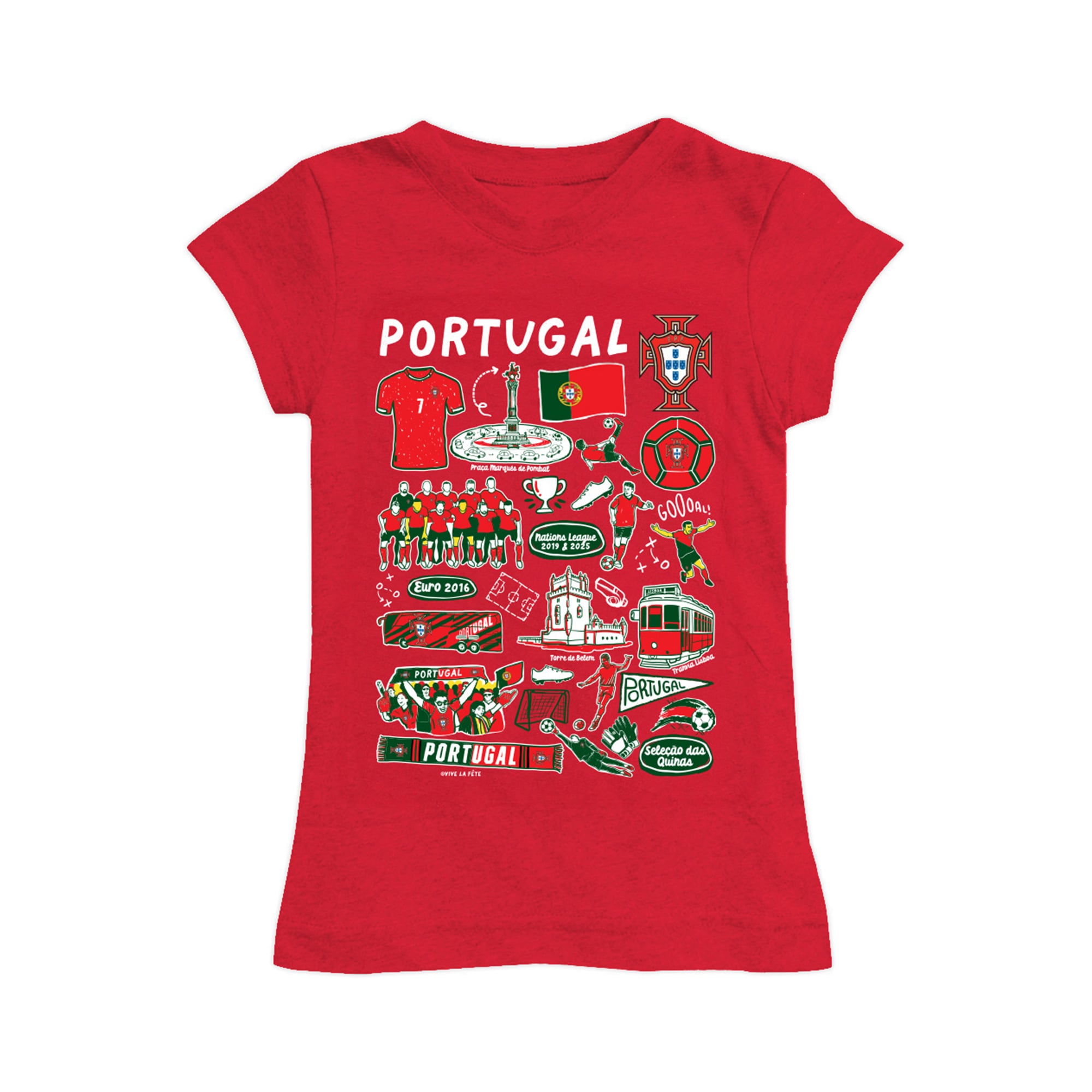 Girls Youth Vive La Fete Red Portugal National Team Impressions Artwork Fitted T-Shirt