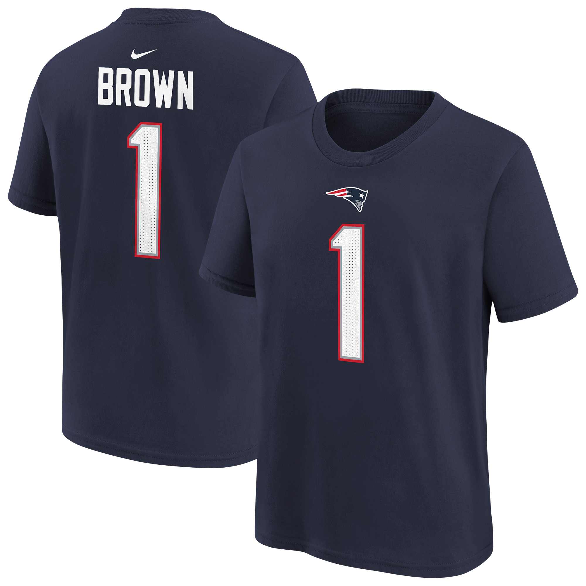 Nike Big Boys' and Girls' A.j. Brown Navy New England Patriots Name & Number T-Shirt - Navy