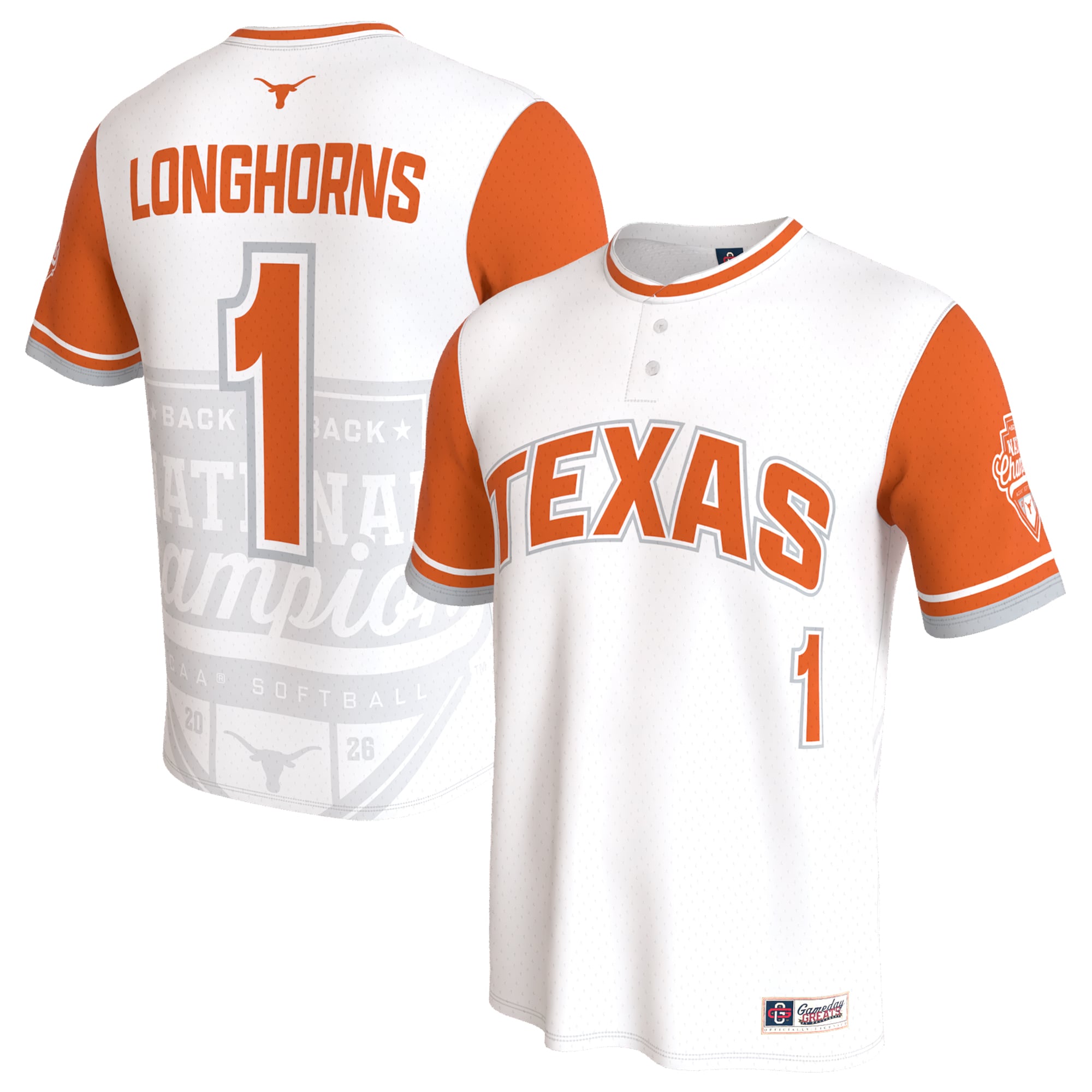 Unisex GameDay Greats  White Texas Longhorns 2026 NCAA Softball National Champions Lightweight Commemorative Softball Jersey