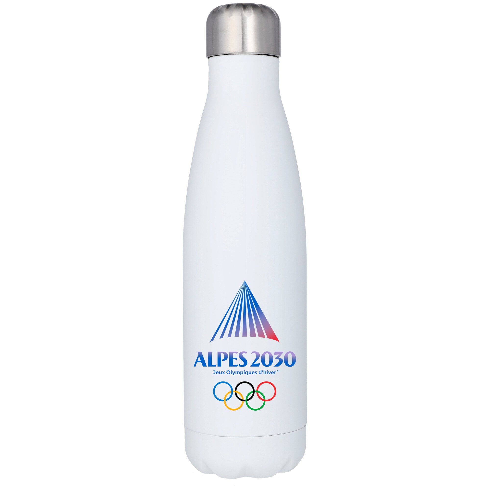Gourde 500 ml en acier inoxydable, logo principal des Jeux Olympiques Alpes 2030 - Blanche