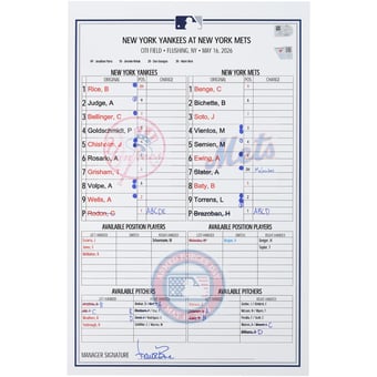 New York Yankees Game-Used Lineup Card vs. New York Mets on May 16, 2026