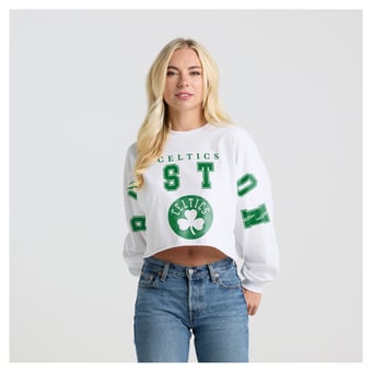Women's Fanatics White Boston Celtics Spirit Jersey Cropped Crew Neck Sweatshirt