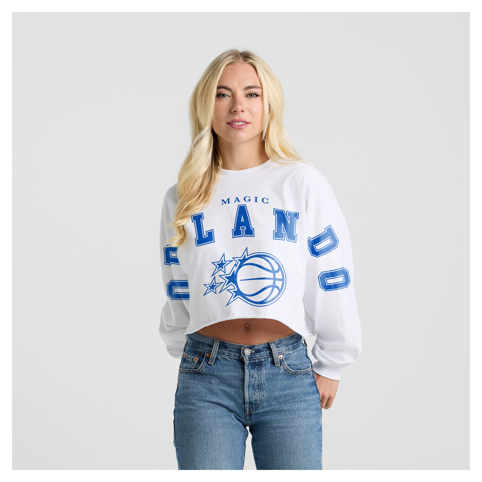 Women's Fanatics White Orlando Magic Spirit Jersey Cropped Long Sleeve T-Shirt