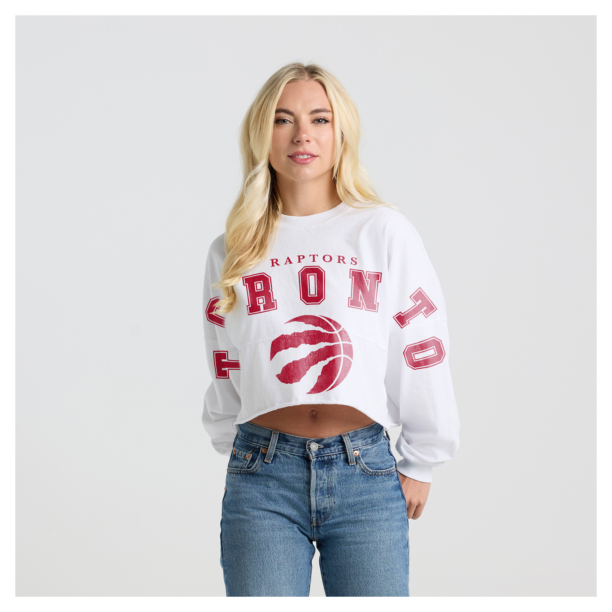 Women's Fanatics White Toronto Raptors Spirit Jersey Cropped Long Sleeve T-Shirt