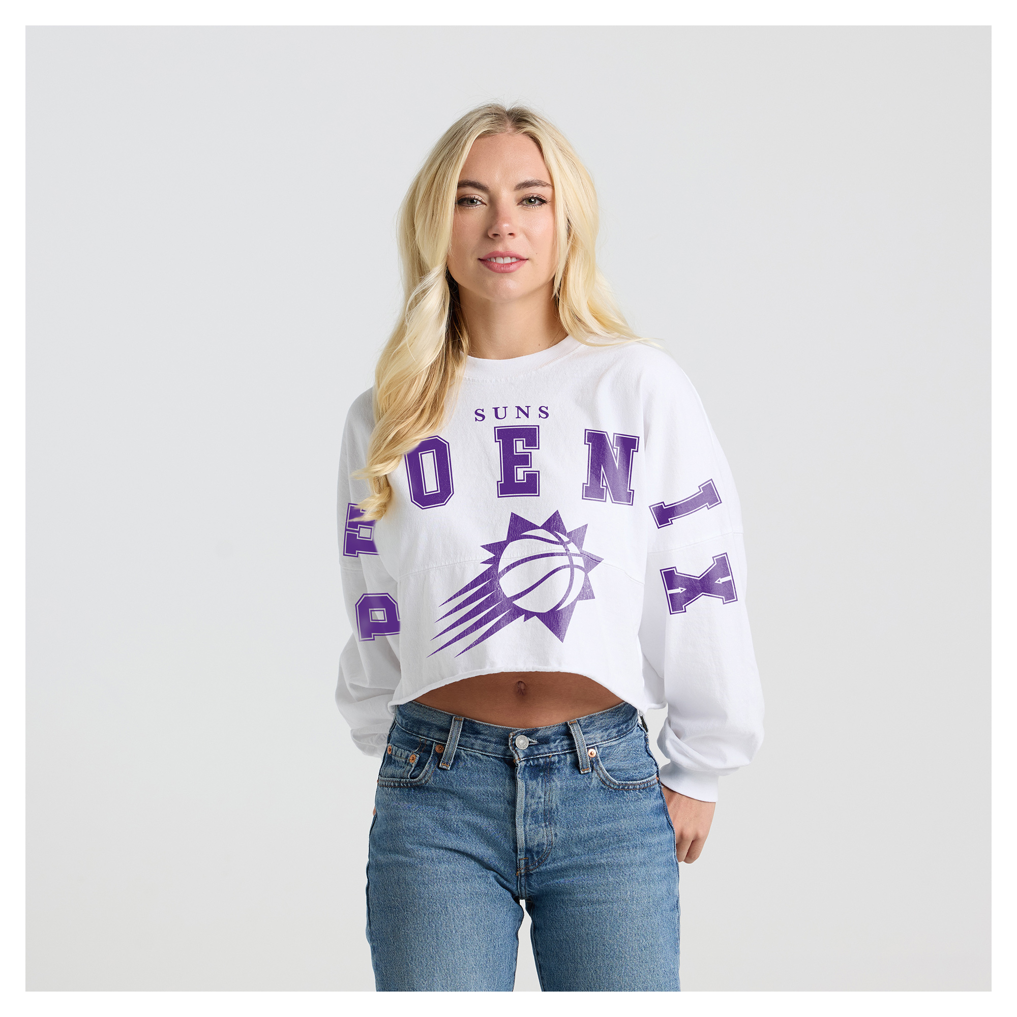 Women's Fanatics White Phoenix Suns Spirit Jersey Cropped Long Sleeve T-Shirt