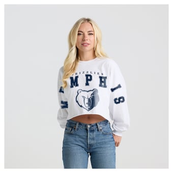 Women's Fanatics White Memphis Grizzlies Spirit Jersey Cropped Crew Neck Sweatshirt