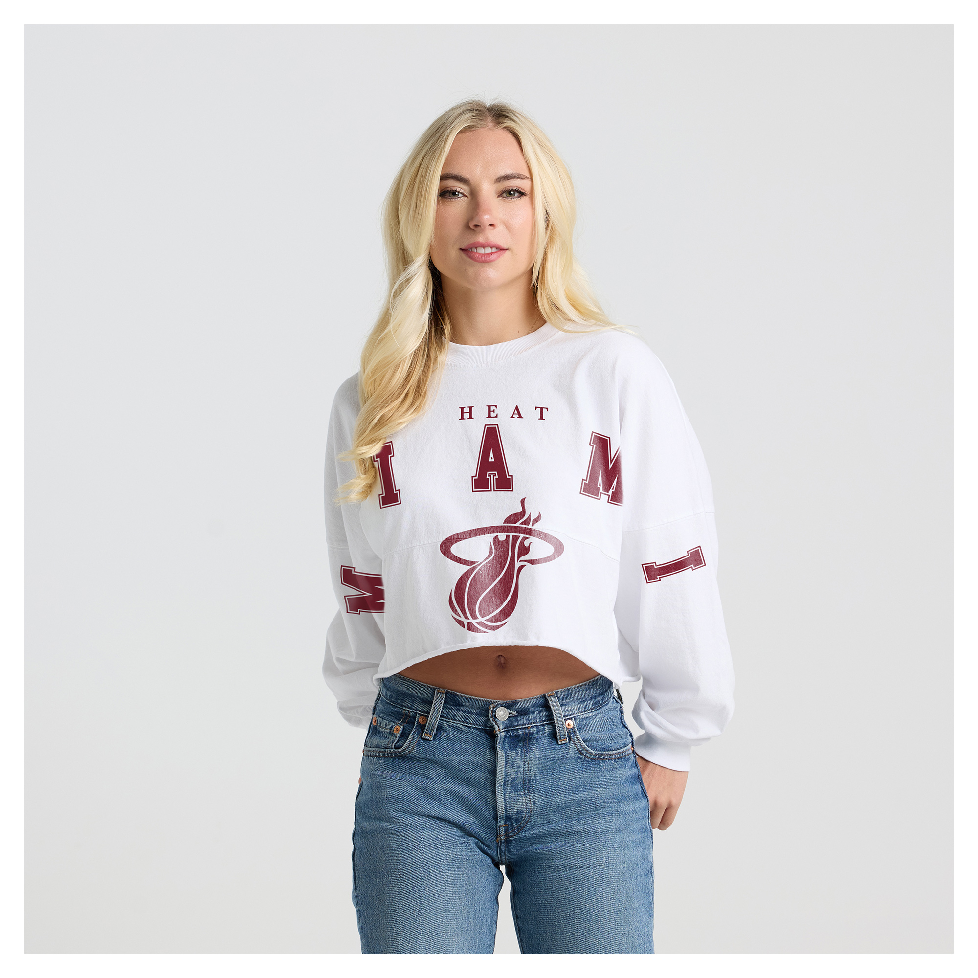 Women's Fanatics White Miami Heat Spirit Jersey Cropped Long Sleeve T-Shirt