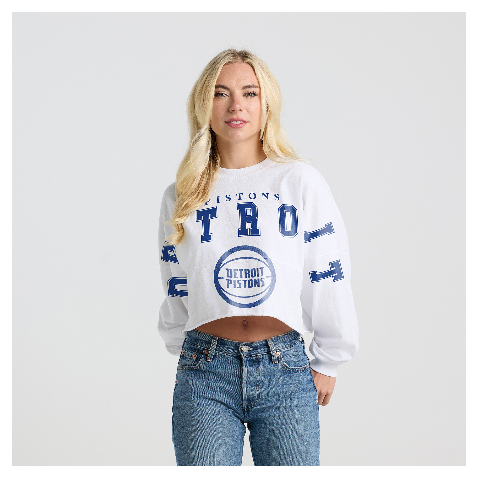 Fanatics Women's White Detroit Pistons Spirit Jersey Cropped Crew Neck Sweatshirt - White