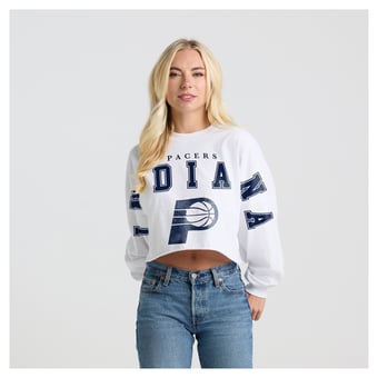 Women's Fanatics White Indiana Pacers Spirit Jersey Cropped Crew Neck Sweatshirt