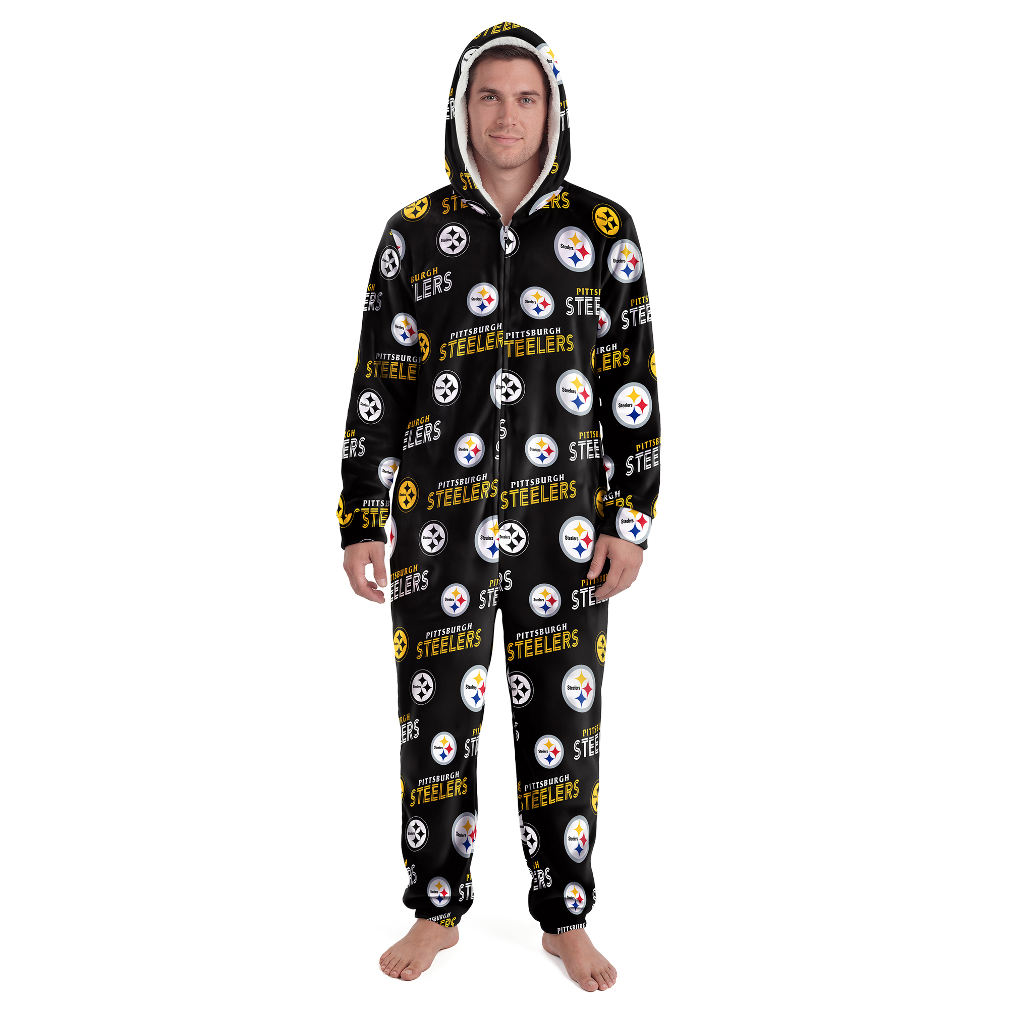 Concepts Sport Men's and Women's Pittsburgh Steelers Sidekick Sherpa-Lined Hood Microfleece Union Suit - Black