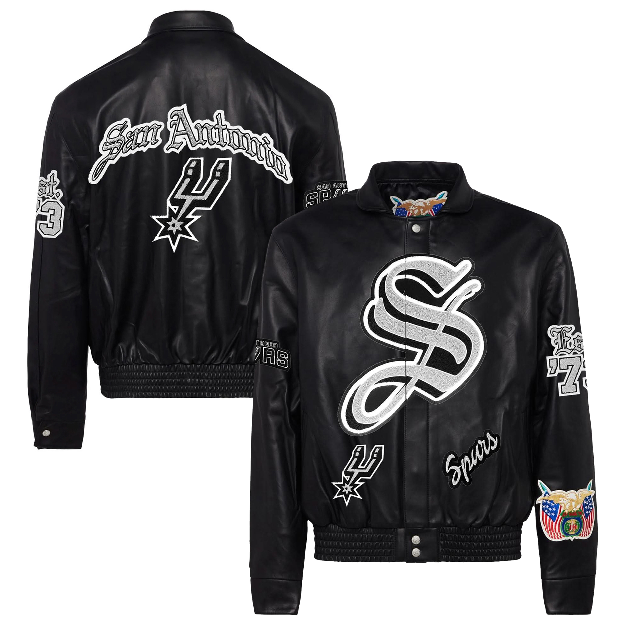 Men's Jeff Hamilton Black San Antonio Spurs Old English Leather Full-Snap Jacket