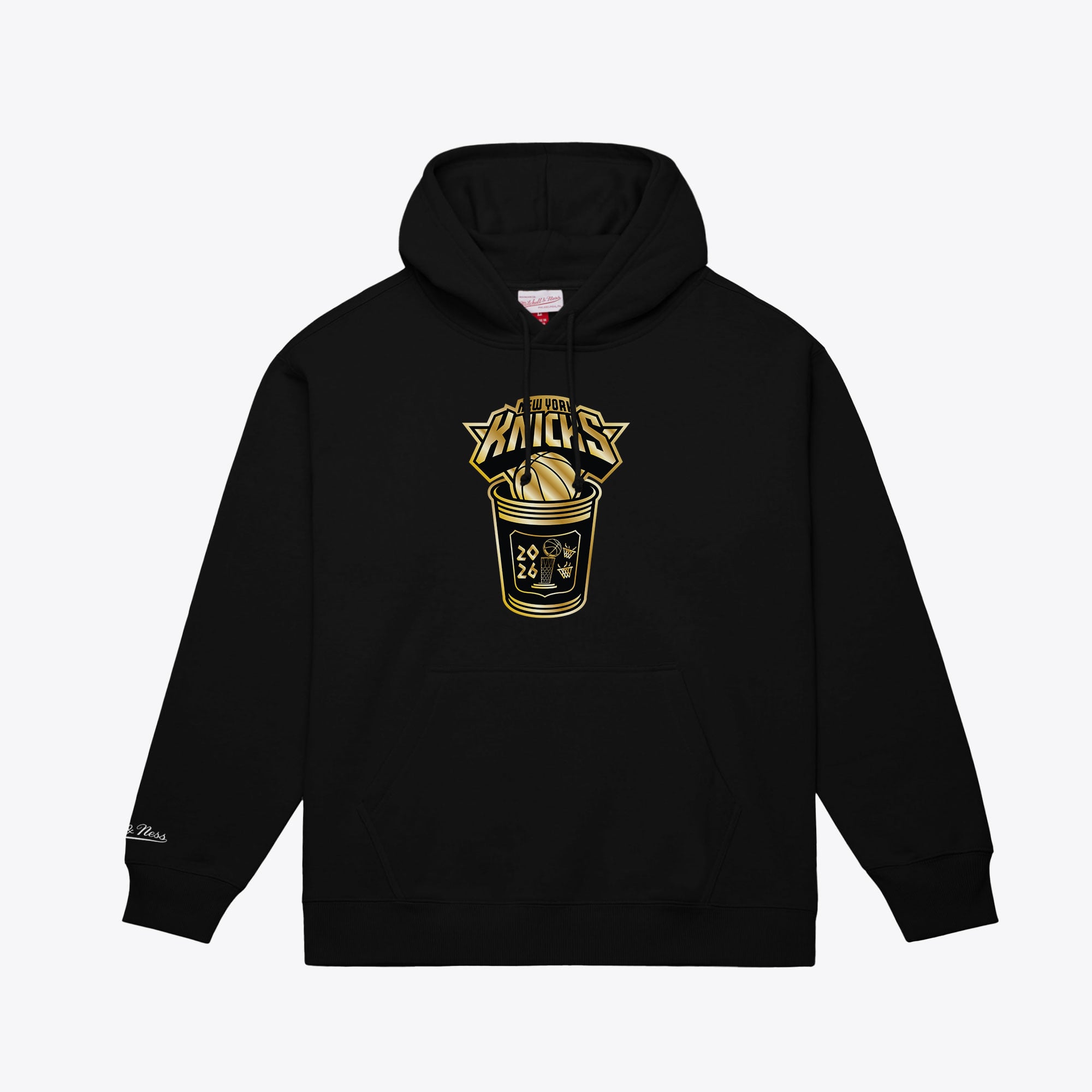 Men's Mitchell & Ness Black New York Knicks 2026 NBA Finals Champions Gold Coffee Cup Hoodie