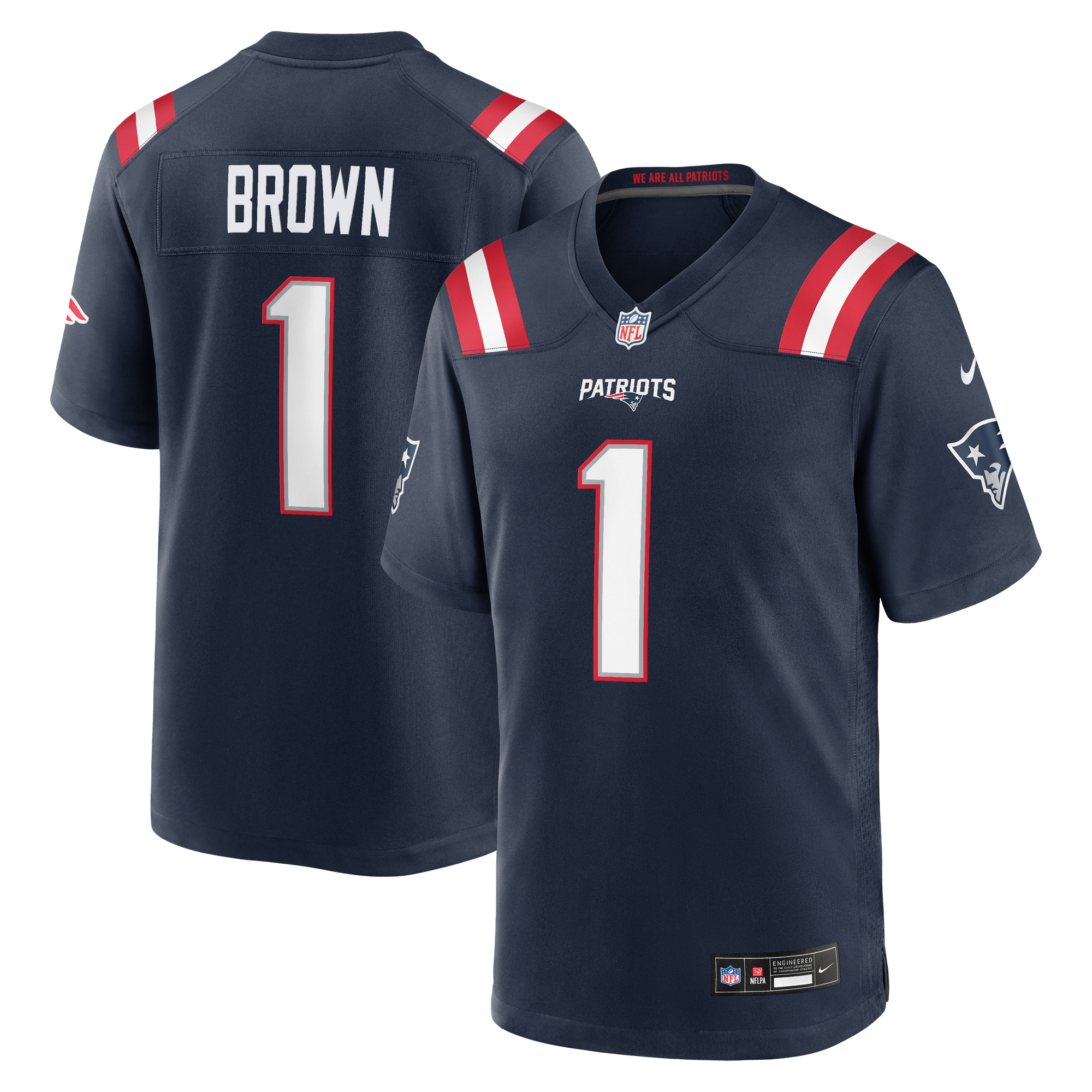 New England Patriots Nike Heimtrikot – Marineblau – A.J. Brown – Herren: retailer-supplied image