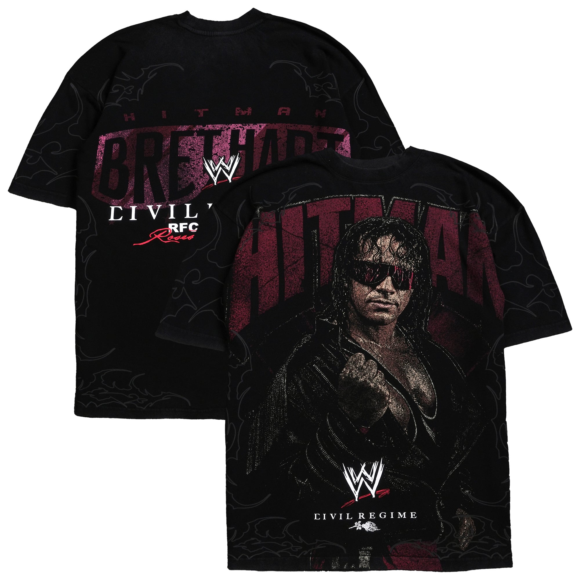 Men's Civil Regime x WWE Black Bret Hart Hitman Hart Vintage T-Shirt