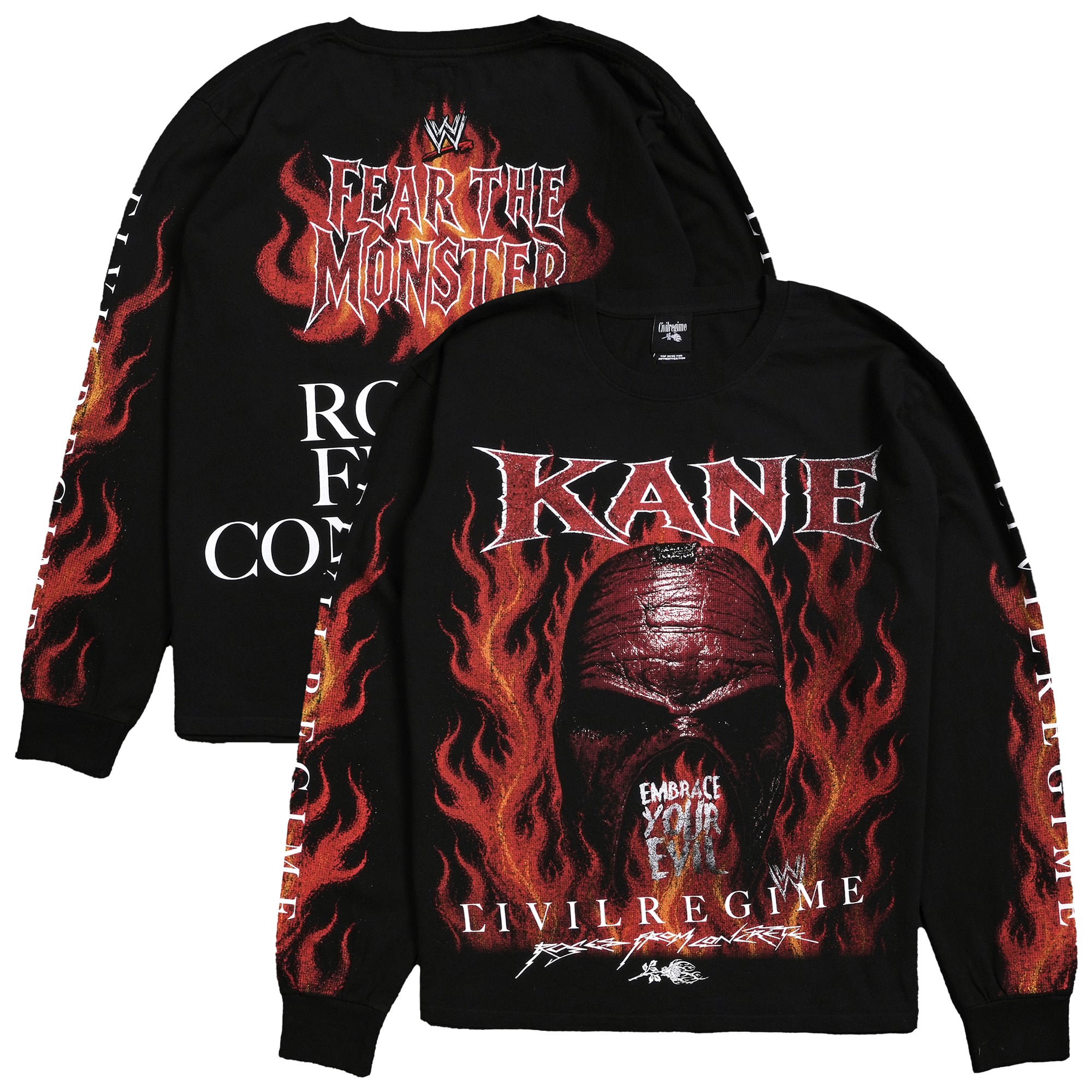 Men's Civil Regime x WWE Black Kane Inferno Monster Midnight Long Sleeve T-Shirt