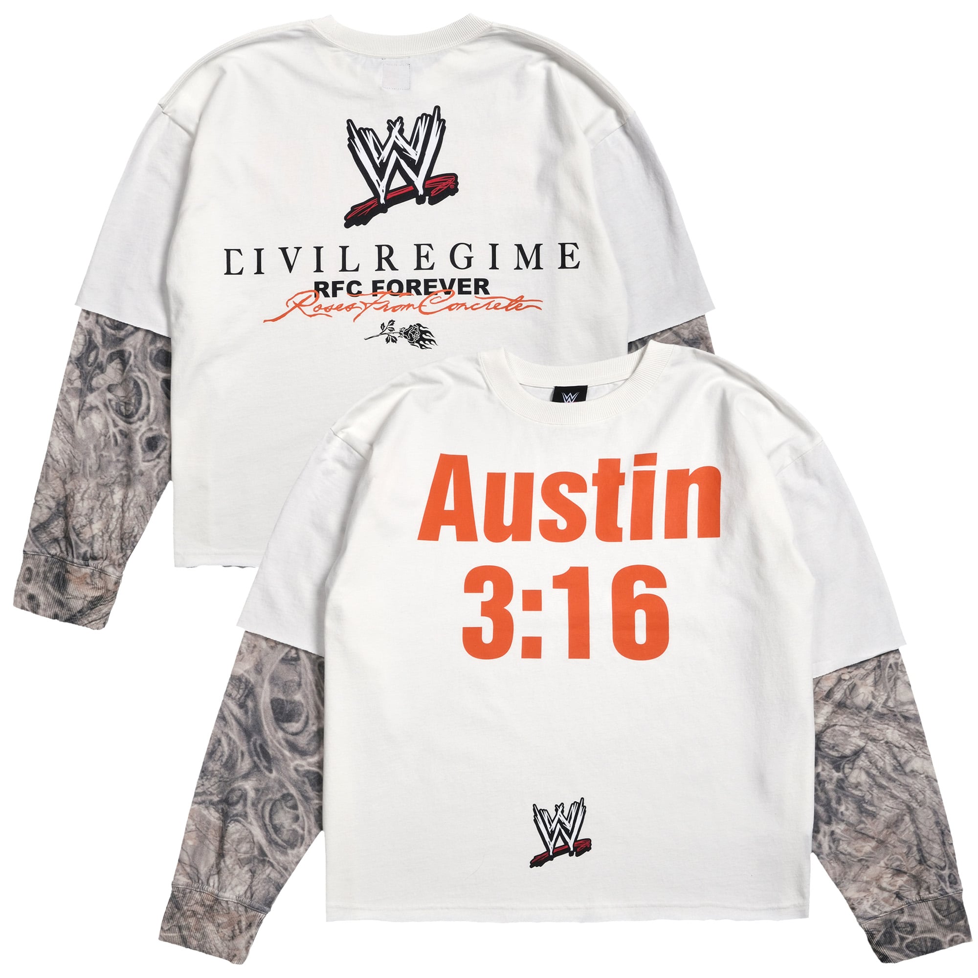 Men's Civil Regime x WWE Cream/Camo "Stone Cold" Steve Austin 3:16 Infected Long Sleeve T-Shirt