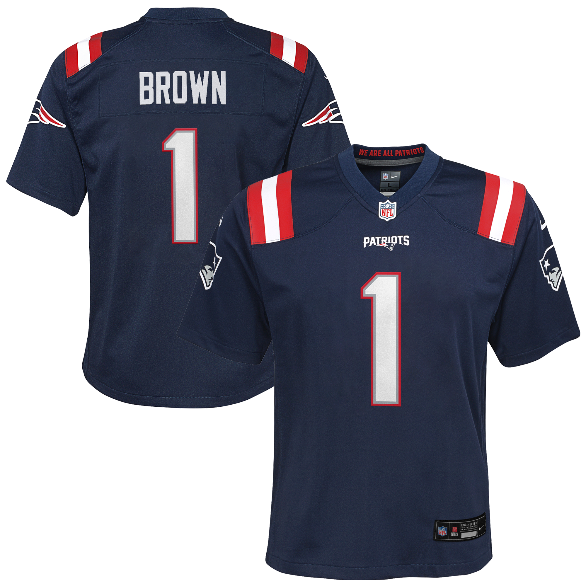 Camiseta Nike Game de la 1ª equipación del New England Patriots - Azul marino - A.J. Brown - Jóvenes