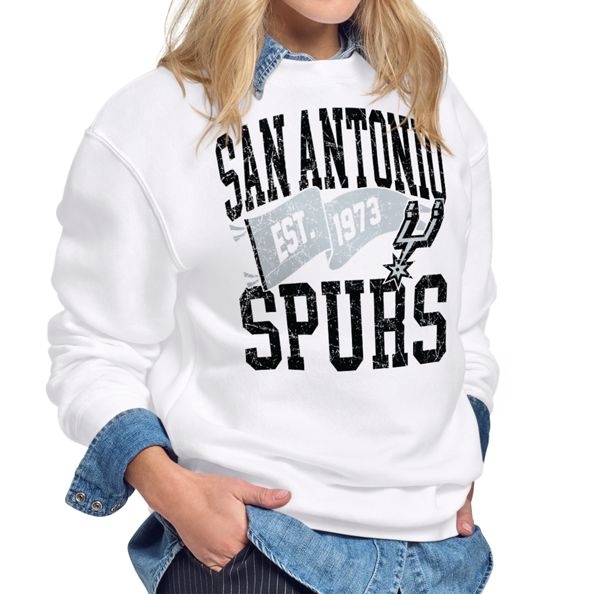 Women's Starter White San Antonio Spurs Pennant Fleece Sweatshirt