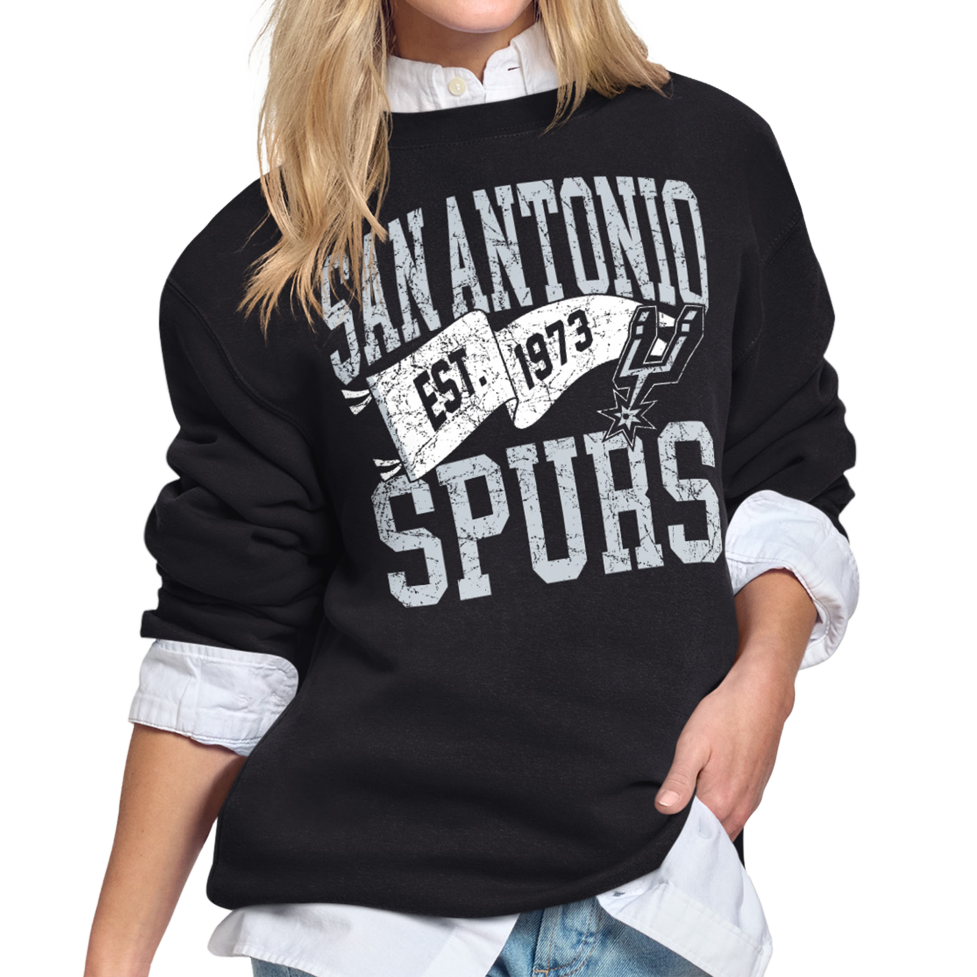 Women's Starter Black San Antonio Spurs Pennant Fleece Sweatshirt
