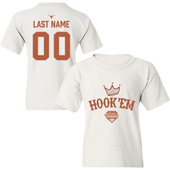 Youth Athlete's Thread White Texas Longhorns 2026 Softball National Champions Hook Em NIL Pick-A-Player T-Shirt
