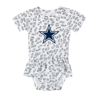 Girls Infant Wes & Willy  White Dallas Cowboys Leopard Print Ruffled Romper
