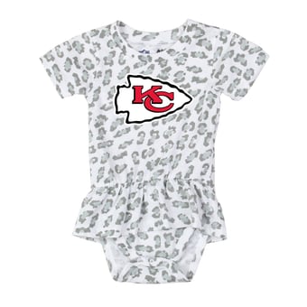 Girls Infant Wes & Willy  White Kansas City Chiefs Leopard Print Ruffled Romper
