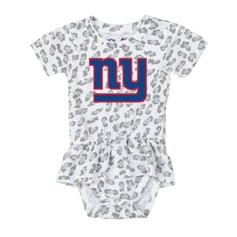 Girls Infant Wes & Willy  White New York Giants Leopard Print Ruffled Romper