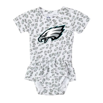 Girls Infant Wes & Willy  White Philadelphia Eagles Leopard Print Ruffled Romper