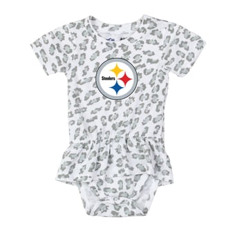 Girls Infant Wes & Willy  White Pittsburgh Steelers Leopard Print Ruffled Romper