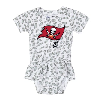 Girls Infant Wes & Willy  White Tampa Bay Buccaneers Leopard Print Ruffled Romper