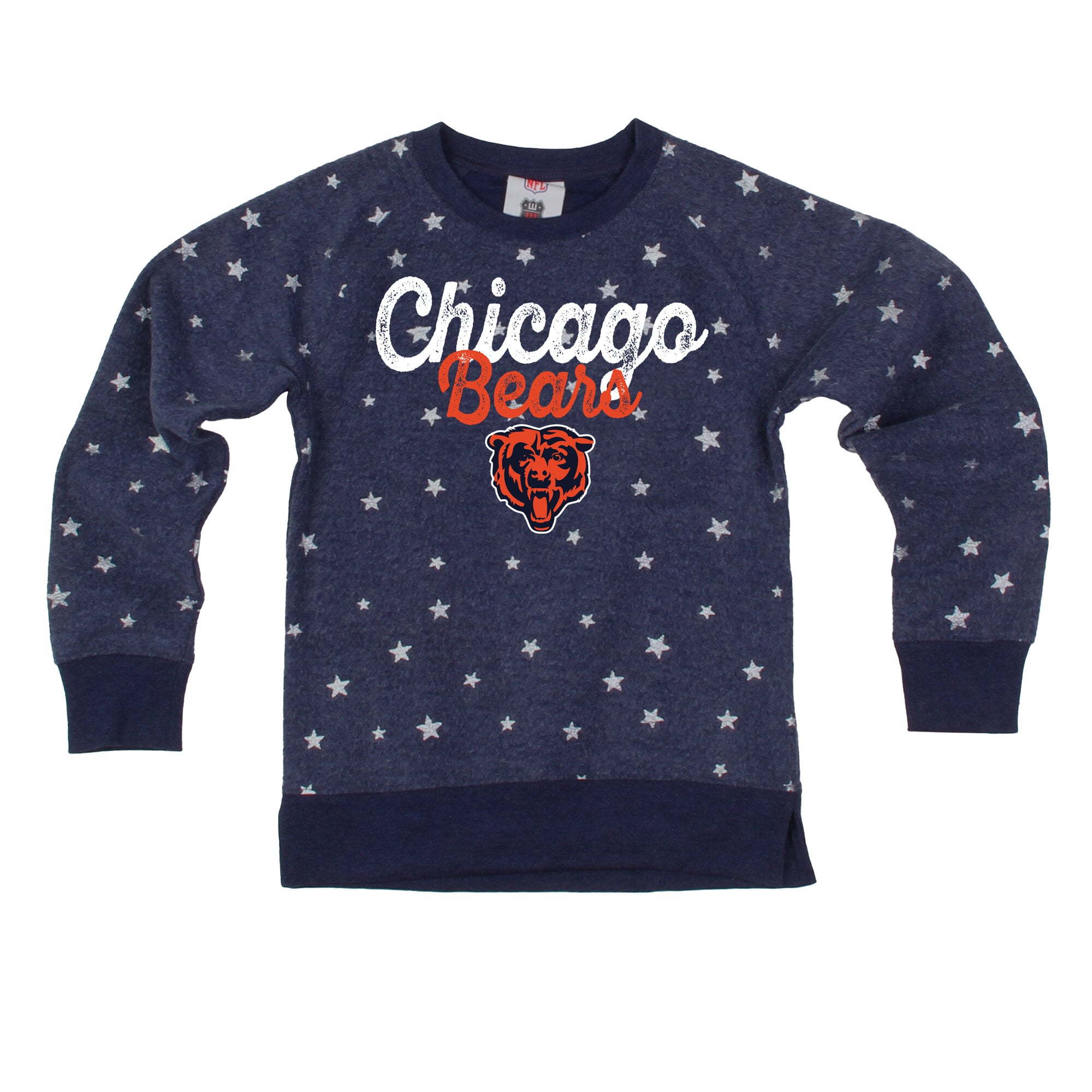 Girls Youth Wes & Willy Navy Chicago Bears Shimmer Star Reverse Sweatshirt
