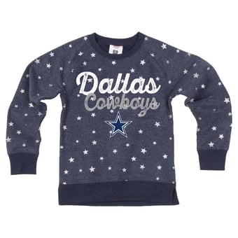Girls Youth Wes & Willy  Navy Dallas Cowboys Shimmer Star Reverse Sweatshirt