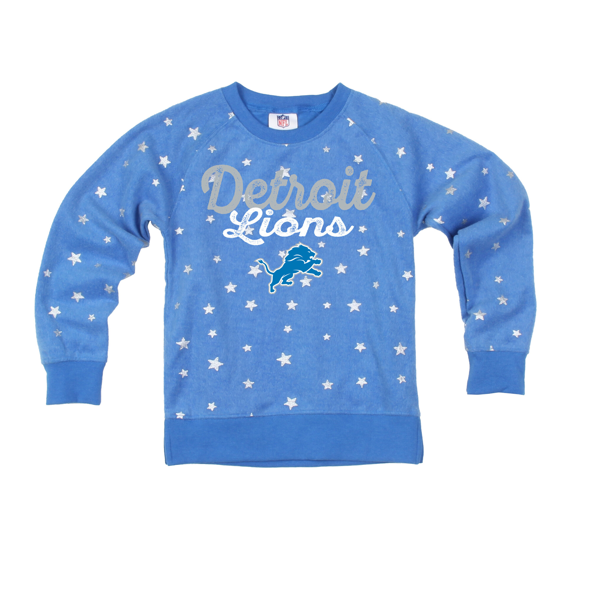 Girls Youth Wes & Willy  Blue Detroit Lions Shimmer Star Sweatshirt