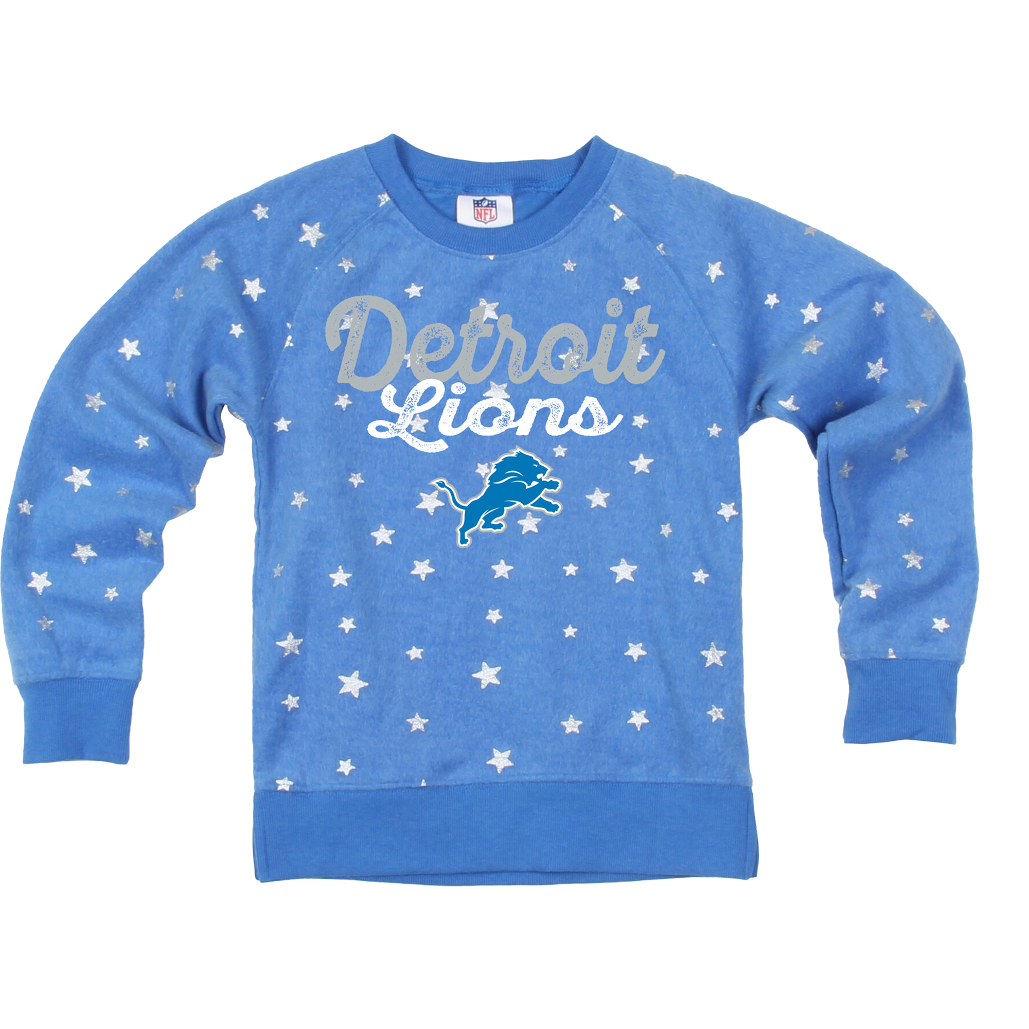 Girls Youth Wes & Willy  Blue Detroit Lions Shimmer Star Sweatshirt