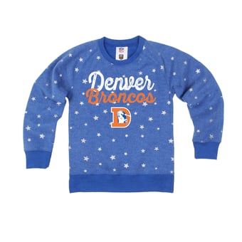 Girls Youth Wes & Willy Royal Denver Broncos Shimmer Star Reverse Sweatshirt