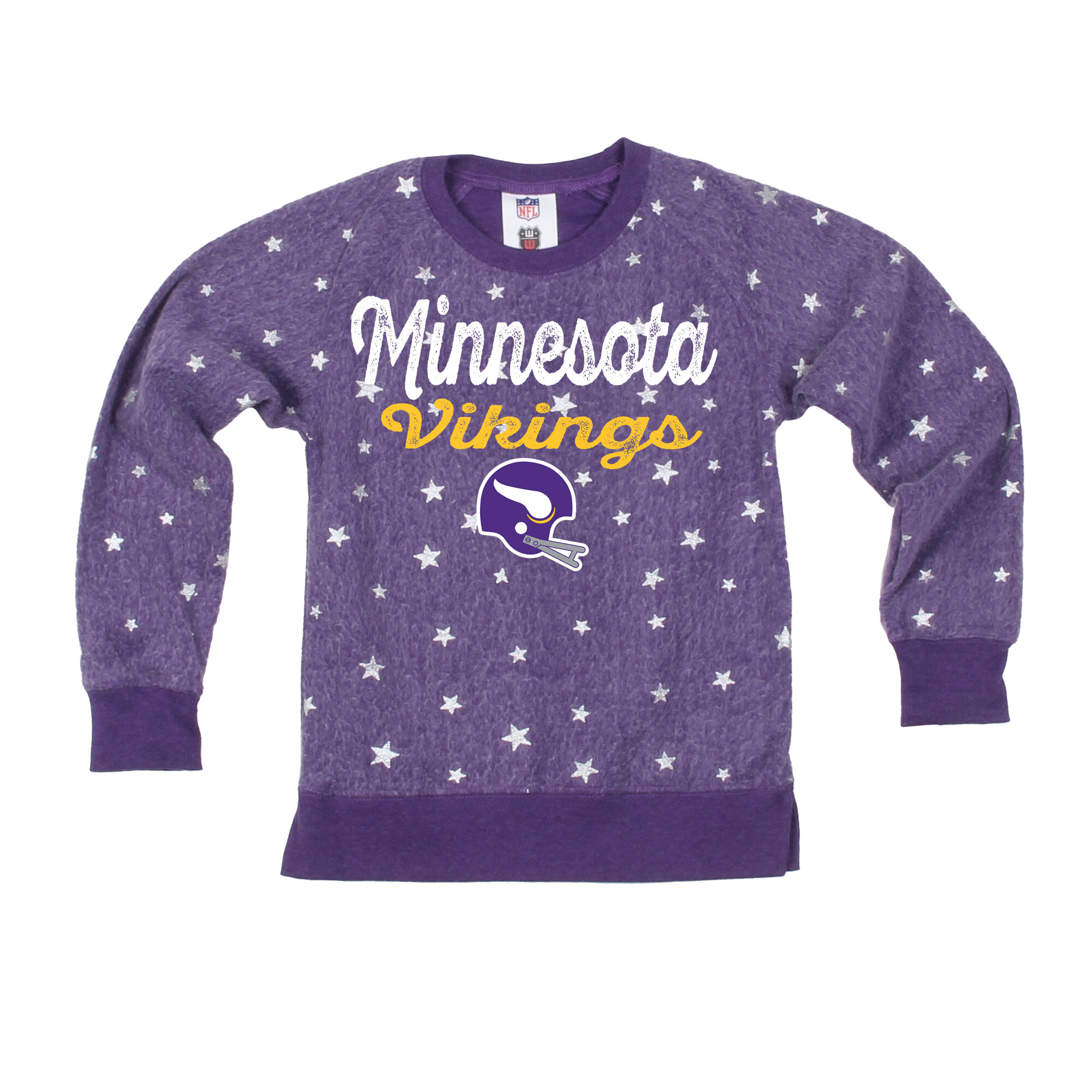 Girls Youth Wes & Willy  Purple Minnesota Vikings Shimmer Star Reverse Sweatshirt