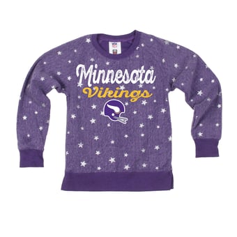 Girls Youth Wes & Willy  Purple Minnesota Vikings Shimmer Star Reverse Sweatshirt