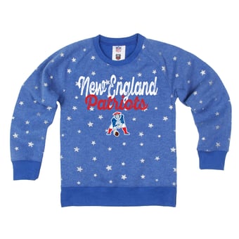 Girls Youth Wes & Willy  Royal New England Patriots Shimmer Star Sweatshirt