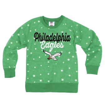 Girls Youth Wes & Willy  Kelly Green Philadelphia Eagles Shimmer Star Sweatshirt
