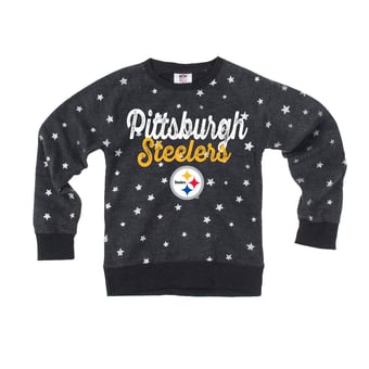 Girls Youth Wes & Willy  Black Pittsburgh Steelers Shimmer Star Sweatshirt