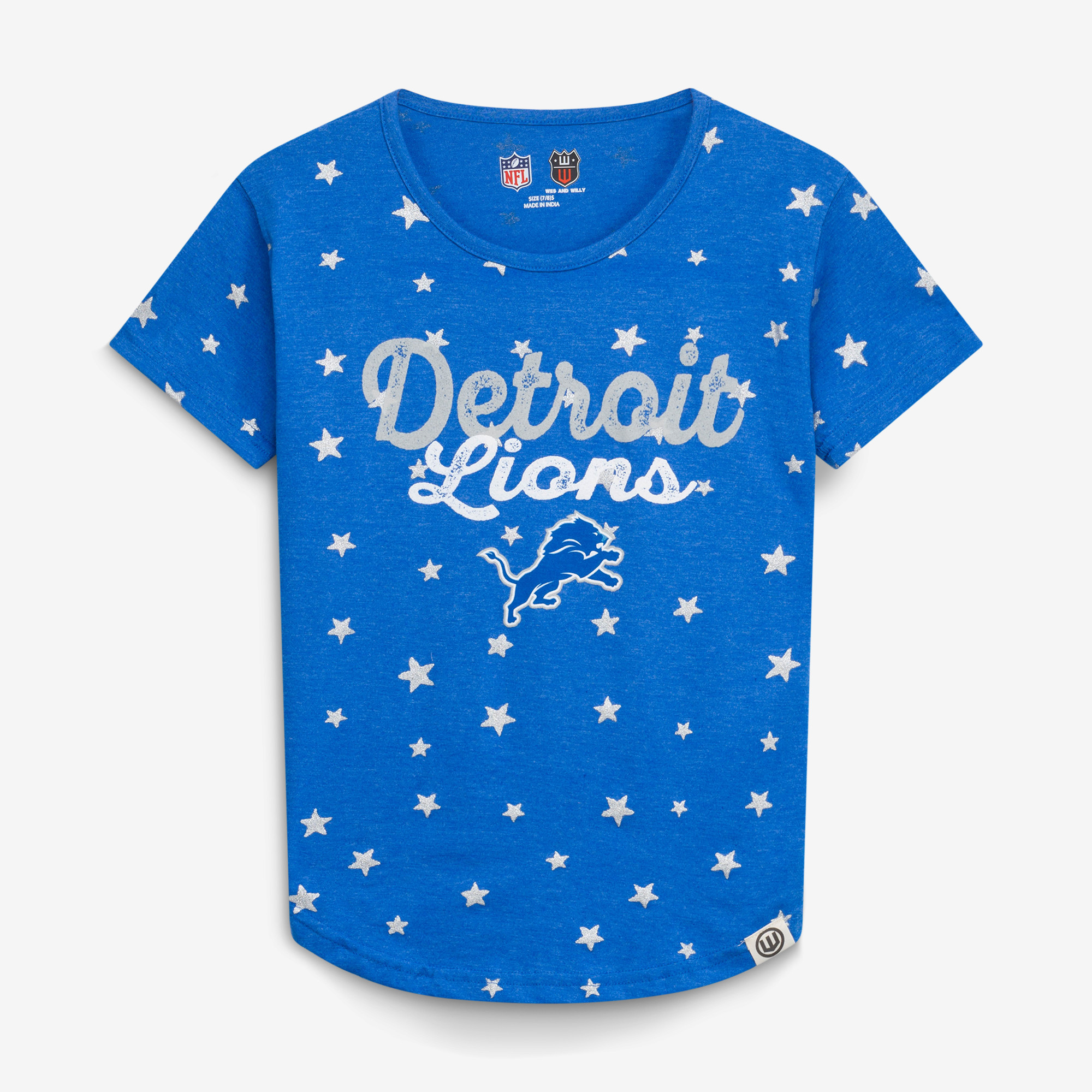 Girls Youth Wes & Willy  Blue Detroit Lions Shimmer Star T-Shirt
