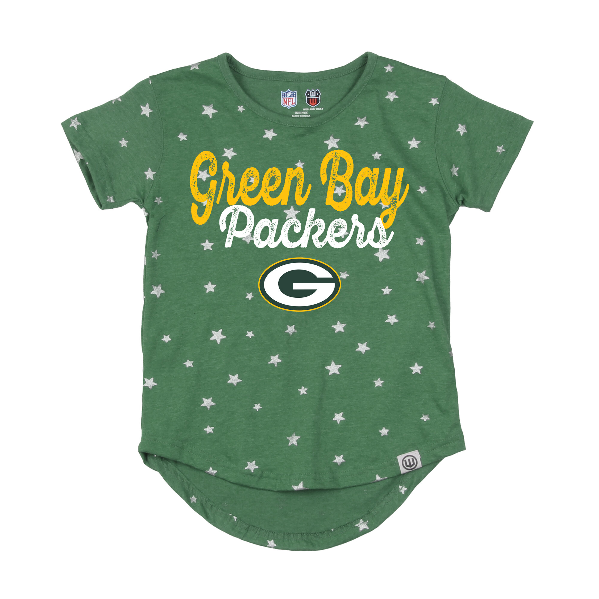 Girls Youth Wes & Willy Green Green Bay Packers Shimmer Star T-Shirt