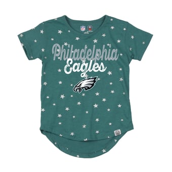 Girls Youth Wes & Willy  Midnight Green Philadelphia Eagles Shimmer Star T-Shirt