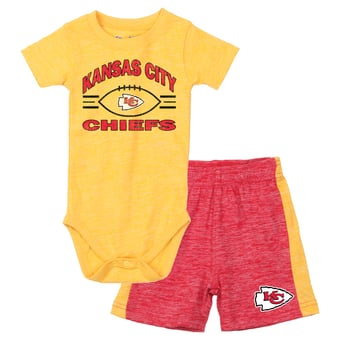 Infant Wes & Willy Gold/Red Kansas City Chiefs Cloudy Yard Hopper Bodysuit & Shorts Set