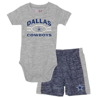 Infant Wes & Willy Gray/Navy Dallas Cowboys Cloudy Yard Hopper Bodysuit & Shorts Set