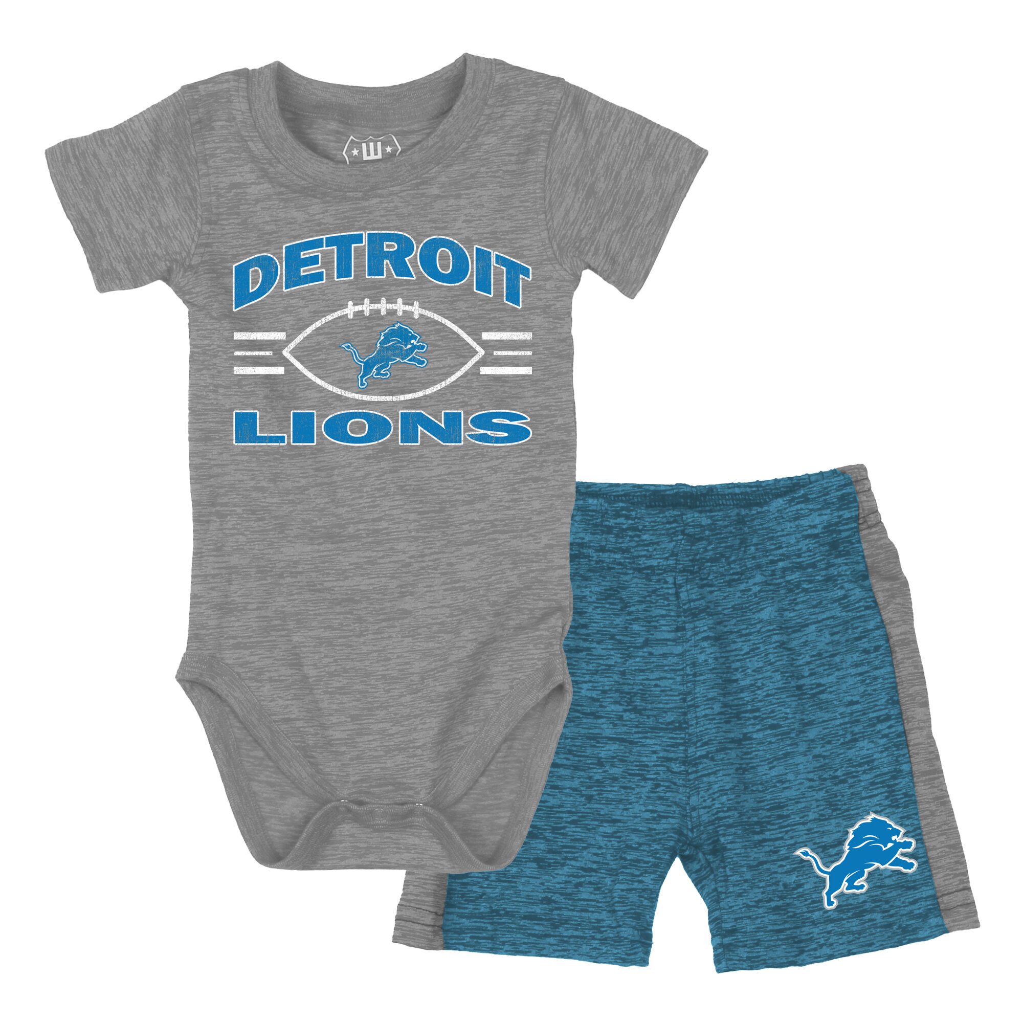 Infant Wes & Willy Gray/Blue Detroit Lions Cloudy Yard Hopper Bodysuit & Shorts Set